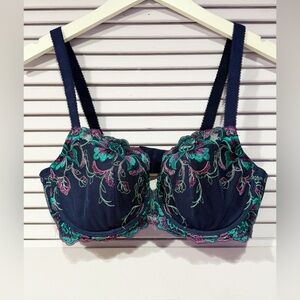 Soma Navy and Green Floral Embroidered underwire Bra Size 38C